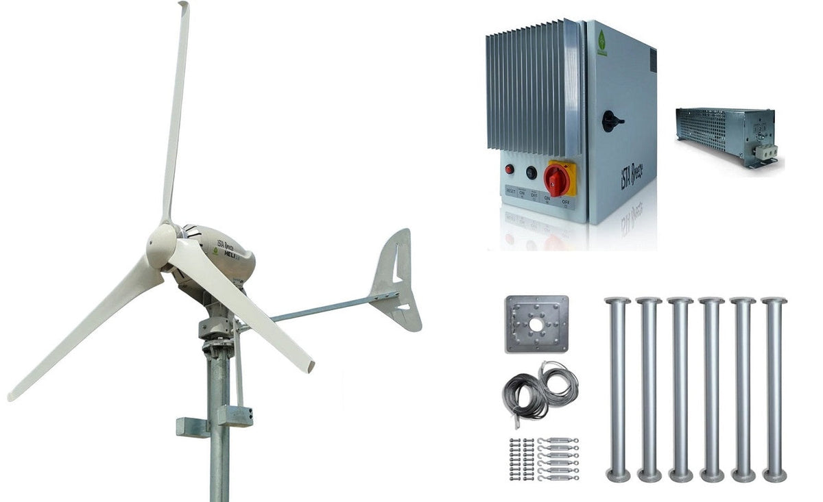 Kit Heli 2000W 48V Off-Grid Wind Turbine Wind Generator & Charge Controller (for Lithium Battery) & Tower