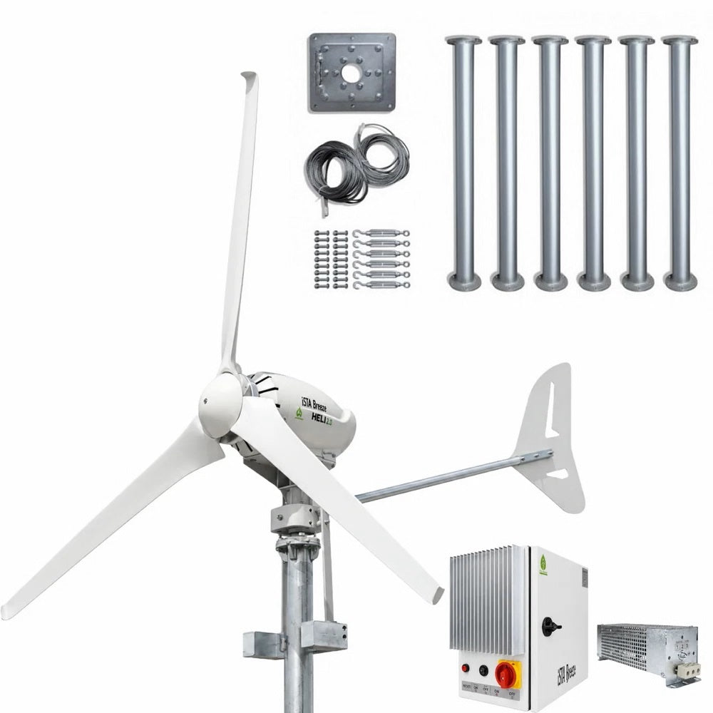 Kit Heli 2000W 48V Off-Grid Wind Turbine Wind Generator & Charge Controller (for Lithium Battery) & Tower